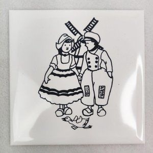 Vintage 1950s Kitsch Tile Covers DUTCH BOY GIRL 4"